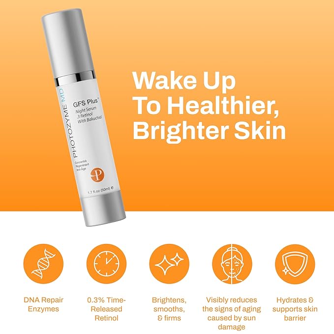 Photozyme GFS Plus Night Serum with 0.3% Retinol and Bakuchiol – Gentle Anti-Aging Peptide Formula – Reduces Wrinkles, Sun Damage & Dark Spots – Firms, Brightens & Smooths Skin – 1.7 fl oz-Velvo Beauty