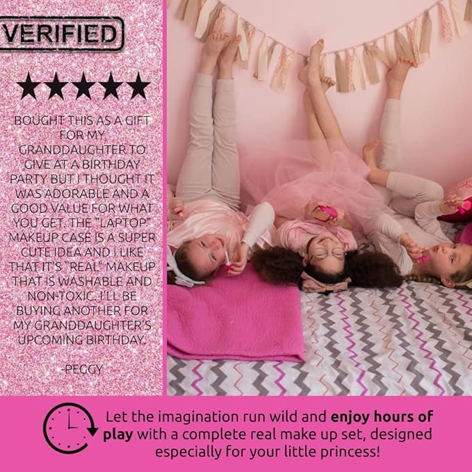 My First Makeup Set for Young Girls I Kids Makeup Kit for Little Girls I Foldable Makeup Palette with Makeup Mirror I Pink Set Makeup for Kids Vanity I Washable Laptop Design Toddler Makeup Kit Gift-Velvo Beauty