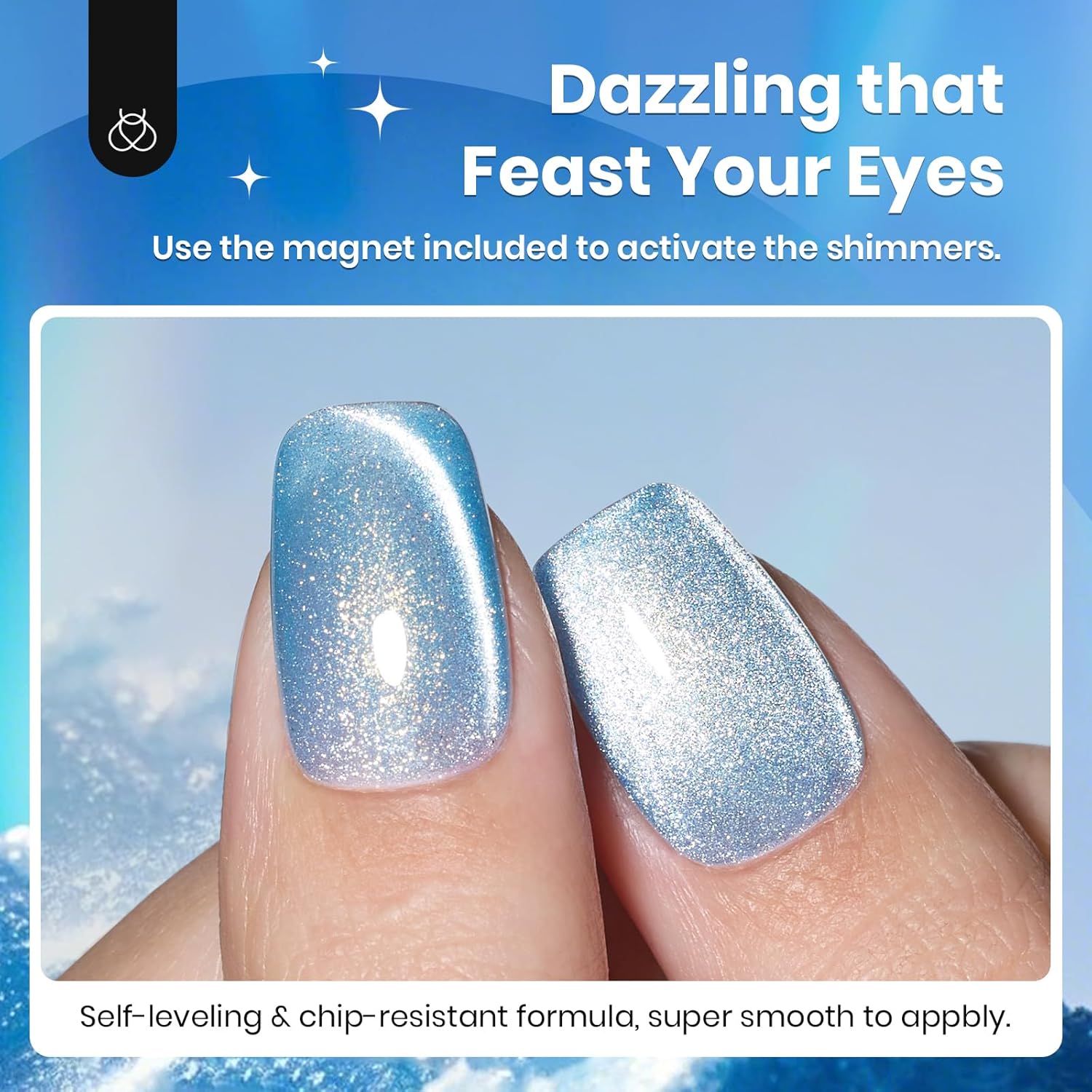 Beetles Blue Cat Eye Gel Polish, 15ML Light Blue Cat Eye Glitter Gel Polish with Magnet Soak Off UV Shimmer Velvet Gel Arctic Aurora Series French Nail Art Design Manicure Gifts for Women-Velvo Beauty