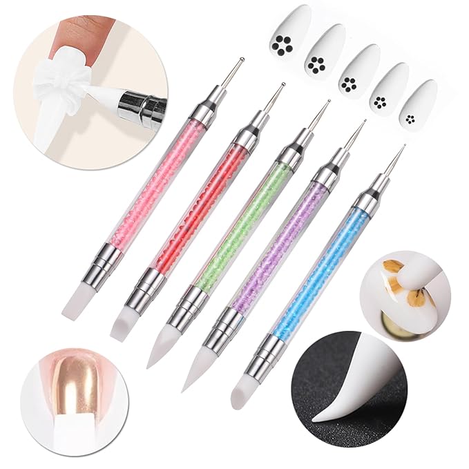 62 Pcs Nail Art Brushes Set,5 Pcs Striping Liner Brush,5 Pcs Dual Tipped Silicone Dotting Sculpture Pen,50 Pcs Nail Sponges for Ombre with Grabbing Pen,Mixing Palette Pen Holder-Velvo Beauty