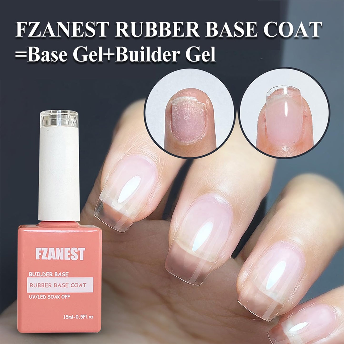FZANEST Natural Nude Pink Gel Polish Rubber Base Builder Gel, Elastic Base Coat, Quick Extension-Velvo Beauty