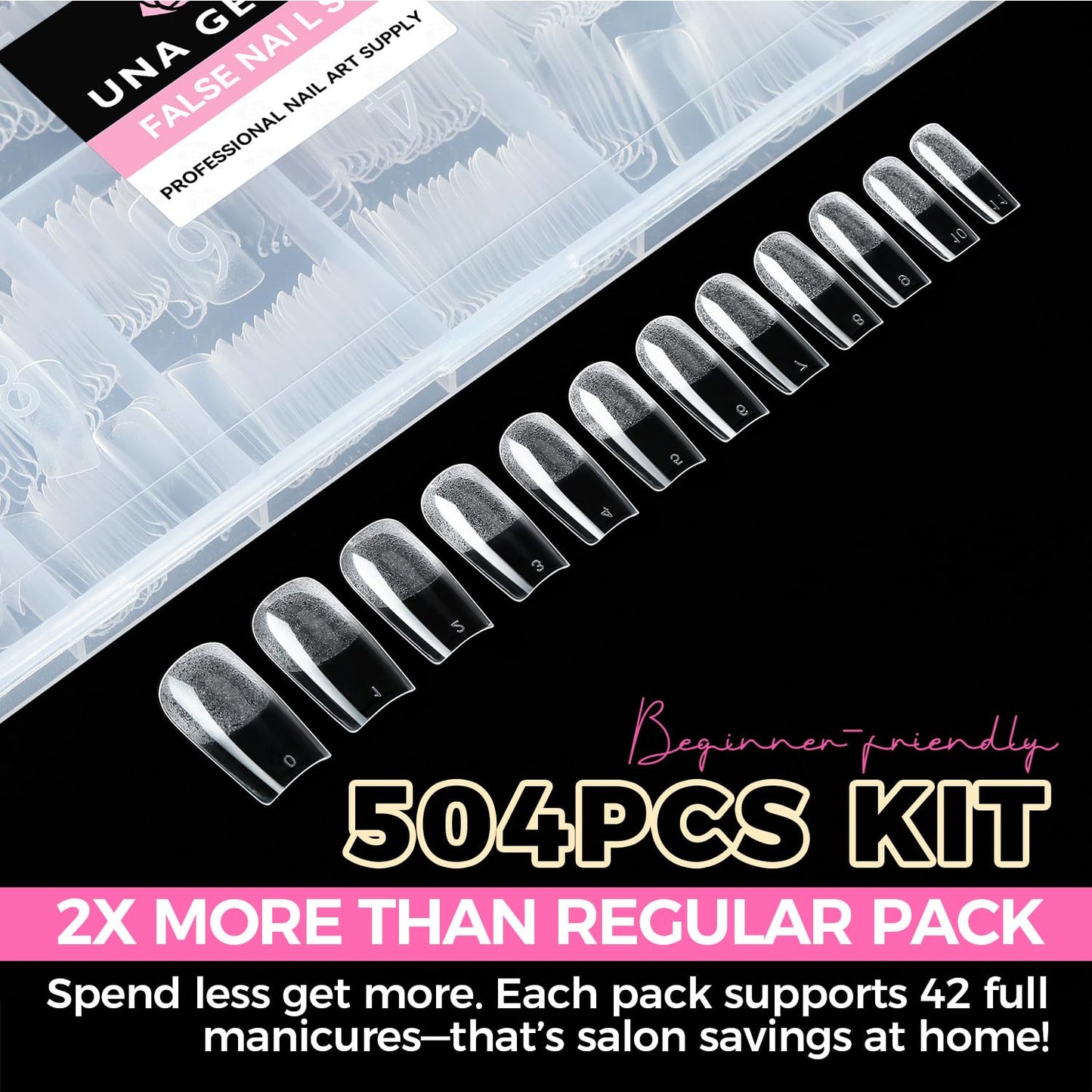 UNA GELLA Square Fake Nails, 504pcs Gel Nail Tips Clear Press on Nails Pre-shape for Full Cover Square Nails French False Nails For Nail Extension Nail Art Home DIY 12 Sizes False Gelly Tips-Velvo Beauty