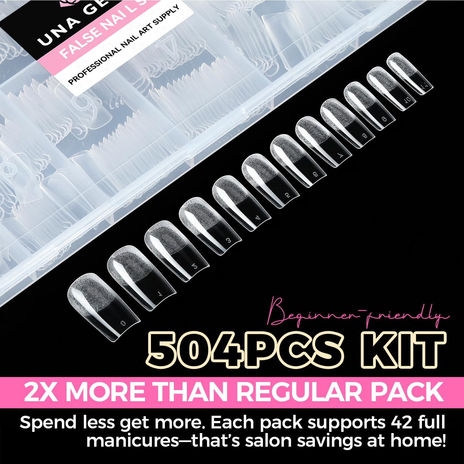 UNA GELLA Square Fake Nails, 504pcs Gel Nail Tips Clear Press on Nails Pre-shape for Full Cover Square Nails French False Nails For Nail Extension Nail Art Home DIY 12 Sizes False Gelly Tips-Velvo Beauty