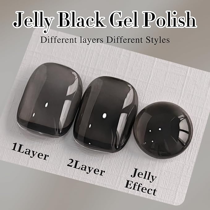 Double Rhythm 0.5Oz Translucent Gel Polish Sheer Neutral Natural Light Milky Same Color Same Bottle 15ML Jelly Gel Polish Nail Art DIY at Home (Black-A1366)-Velvo Beauty