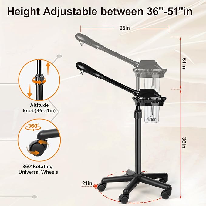 Professional Facial Steamer,vaporizador Facial Adjustable Height and Angle,More Steam, Hot Mist Facial Humidifier Atomizer for Spa Beauty, Home Use-Velvo Beauty