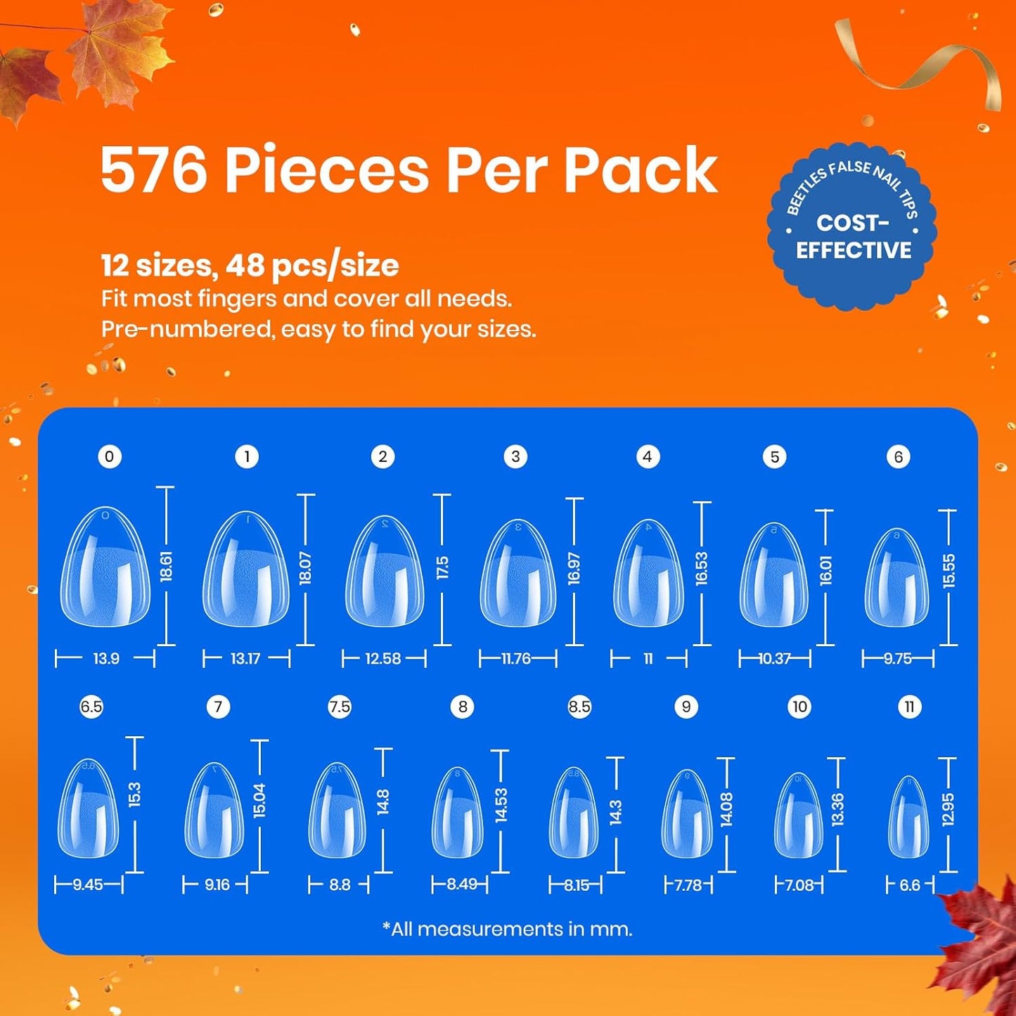 Beetles Gel Nail Tips 576Pcs Extra Short Almond Fake Nails Etch-X Half Matte Press on Nail Tips Full Cover Gifts for Women Gel Nail Polish Extensions Set-Velvo Beauty