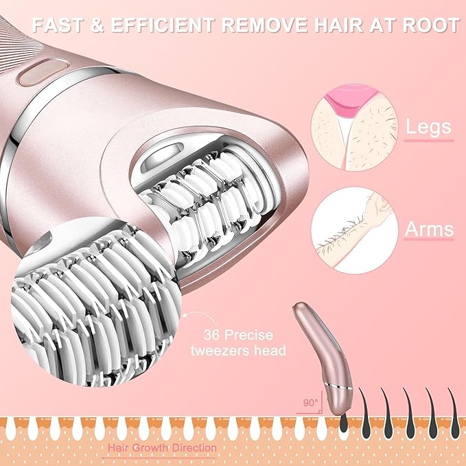 Hatteker Electric Shaver for Women Lady Epilator Electric Razors Kit Hair Remover for Face Chin Arm Leg Armpit Bikini Trimmer Painless Waterproof USB Rechargeable Dry Wet with Detachable Head 3 in 1-Velvo Beauty
