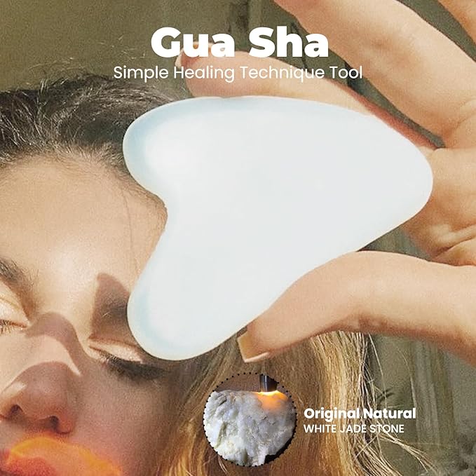 ROSELYNBOUTIQUE Gua Sha Facial Tools & Face Roller for Wrinkless Natural Skincare Tool Jade Roller Guasha Tool for Face Facial Massager (White Jade)-Velvo Beauty