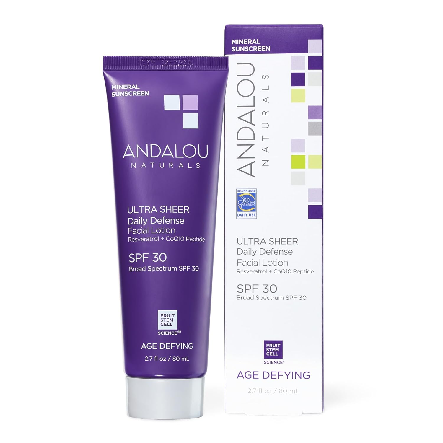 Andalou Naturals Age Defying Ultra Sheer Daily Defense Mineral Sunscreen SPF 30 | Face Lotion with Zinc Oxide | Lightweight Anti-Aging Sun Protection | 2.7 fl oz-Velvo Beauty