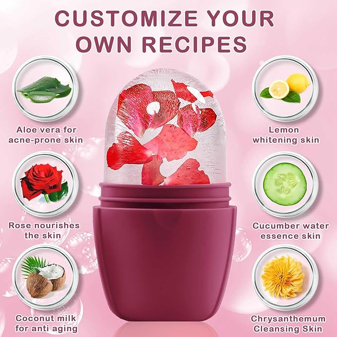 XHJRI Ice Face Roller Massager,Ice Cube Roller for Face, Eyes and Neck Naturally Conditioning and Skin Care,De-Puff Eye Bags,Reduce Migraine Pain,Reusable Massage Silicone Ice Mold (Upgrade Rose)-Velvo Beauty