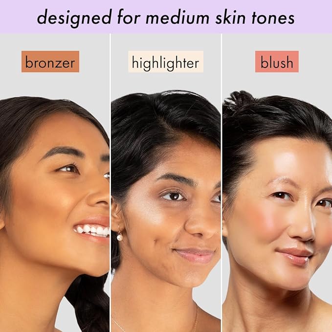 Subtl Beauty 3-in-1 travel makeup kit by subtl staks | powder blush, bronzer, and highlighter | includes mirror lid and mini brush | for medium-tan skin tones-Velvo Beauty