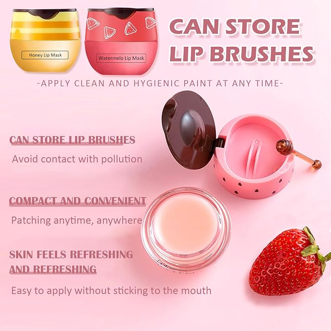 2 PCS Bee Lip Balm Honey Pot,Honey&Watermelon Lip Mask Overnight Moisturizing Prevention Dry and Cracked Lip Scrubs Exfoliator Lip Care,Lip Sleeping Mask Reduces Lip Lines-Velvo Beauty