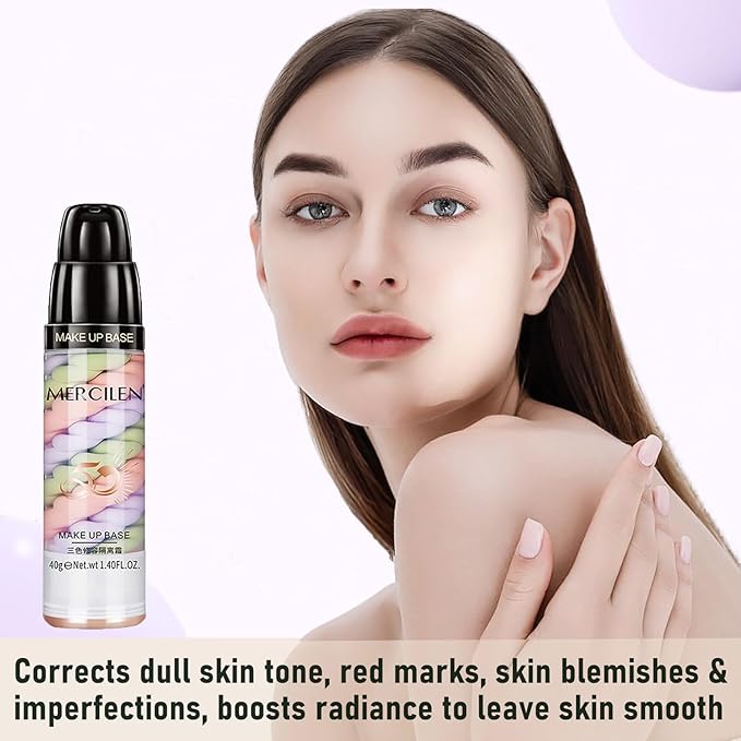 Primer Face Makeup Base, 3 In 1 Isolation Cream Color Corrector, Makeup Primer Skin Tone Correcting and Brightening Primer, Oil Control Moisturizing Face Primer to Hide Wrinkles and Fine Lines-Velvo Beauty