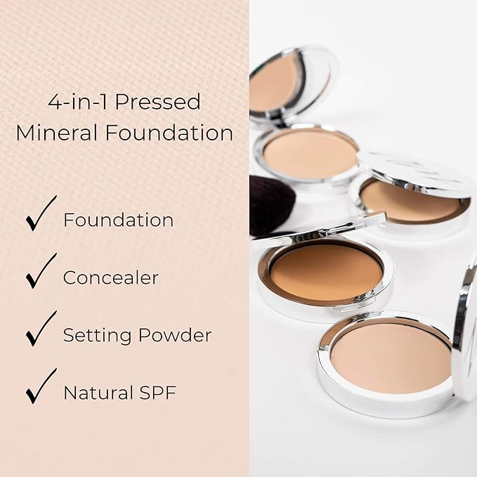 4-in-1 Pressed Foundation Powder with Natural SPF, Concealer & Finishing Powder, Medium to Full Coverage Foundation, Mineral-Based Powder (Taylor, .35 oz)-Velvo Beauty