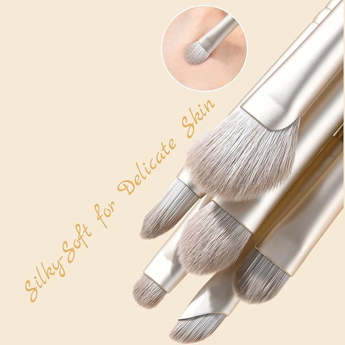 Eyeshadow Makeup Brushes Set with Case 8 PCS Soft Synthetic Hairs Eye Makeup Brushes for Blending Eyebrow Eyeliner Eyeshadow （Silver）-Velvo Beauty