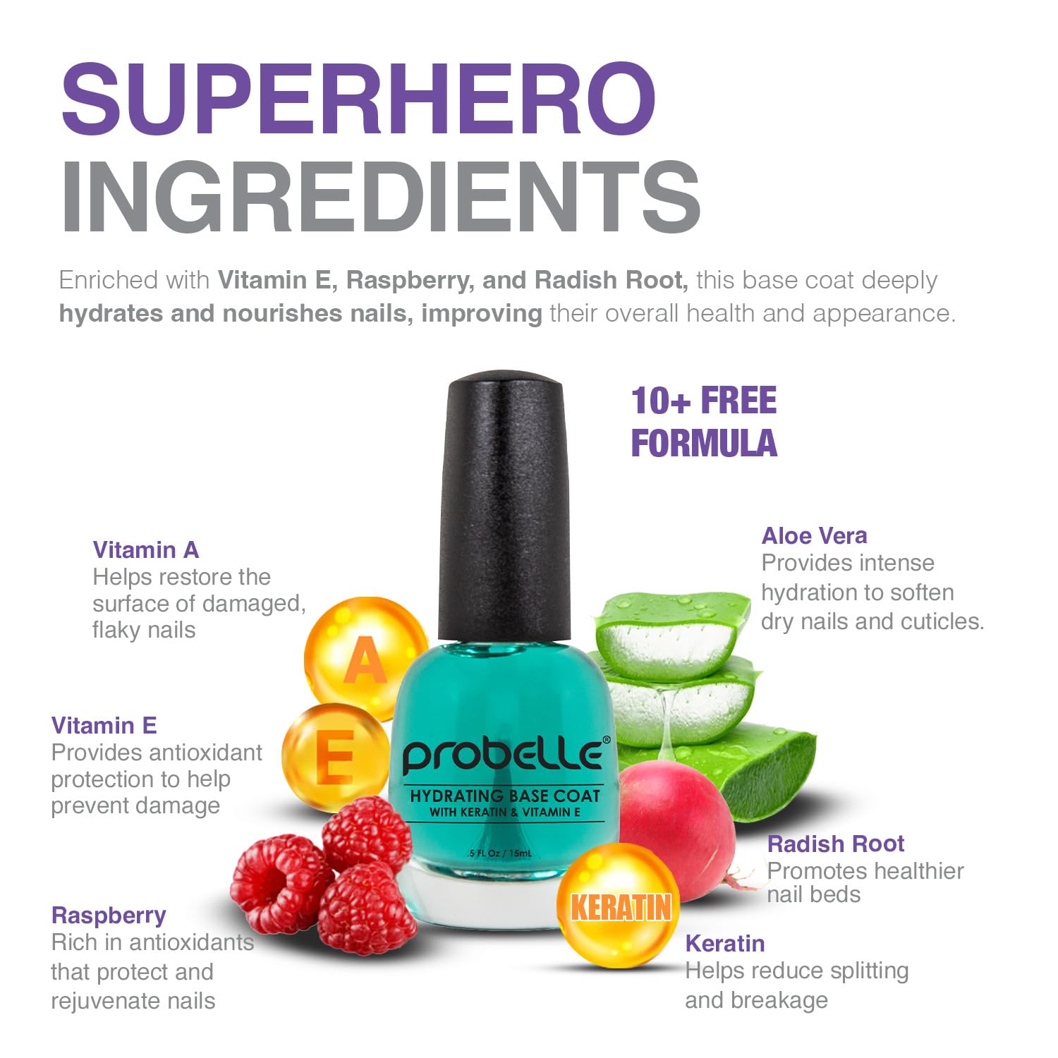 Probelle Hydrating Base Coat for Dry and Brittle Nails, Instant Moisturizer, Nourishes and Soothes Nails with a Healthy Glow, Extends Polish Life, Ideal for Dehydrated, Rough, Breaking Nails-Velvo Beauty