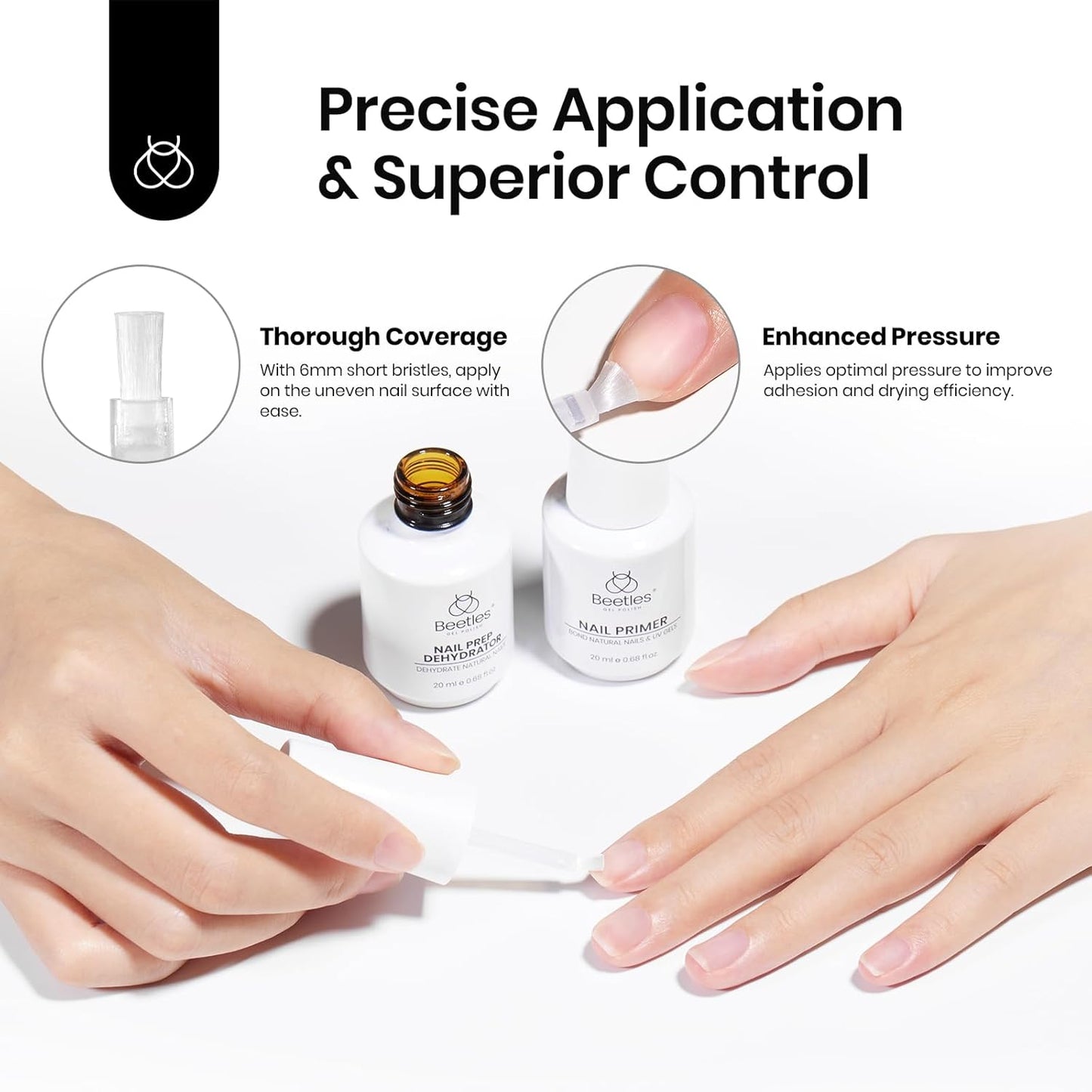 Beetles 4 Pcs 15ml Base Gel and Top Coat Kit with 20ml Nail Dehydrator and Primer, Professional Nail Prep Acid-Free & Hema-Free Dehydrate Bond Primer Set for Acrylic Nail Manicure Gift for Women-Velvo Beauty