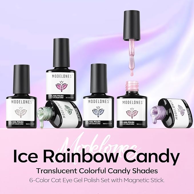 Modelones Cat Eye Gel Nail Polish, 6 Colors Glitter Summer Pink Blue Green Blue Gel Polish Set with Magnet Sparkle Translucent Nail Polish Kit Soak Off Led Nail Art Manicure Salon DIY Gifts-Velvo Beauty