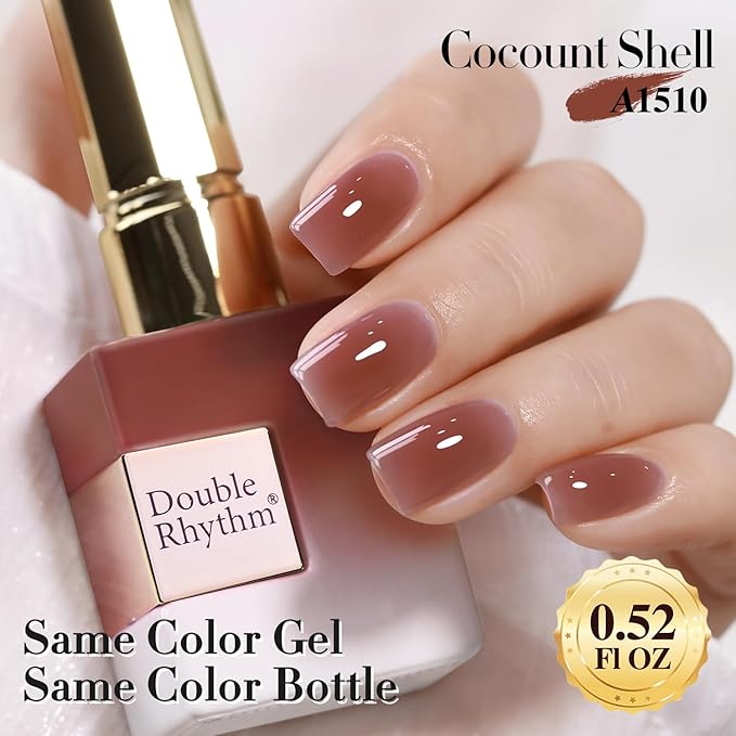 Double Rhythm 0.50 OZ Translucent Gel Polish Same Color Same Bottle Sheer Pastel Neutral Natural Milky 15 ML Jelly UV Nail Art DIY at Home (Red Brown-A1510)-Velvo Beauty