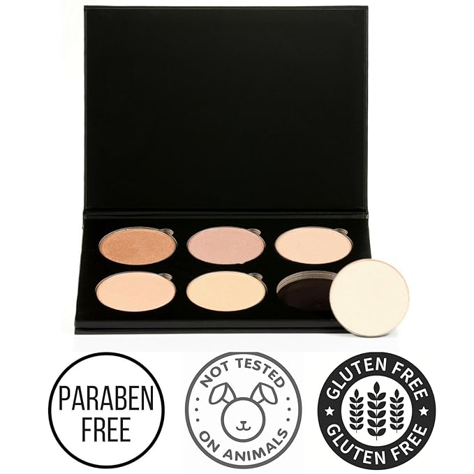 Makeup Highlighter Palette – Beauty Junkees Powder Highlighter Makeup Palette 6 Shades Glow Kit, Face Highlight Make Up Set for Beginners, Professional Quality, Paraben Gluten Cruelty Free Cosmetics-Velvo Beauty