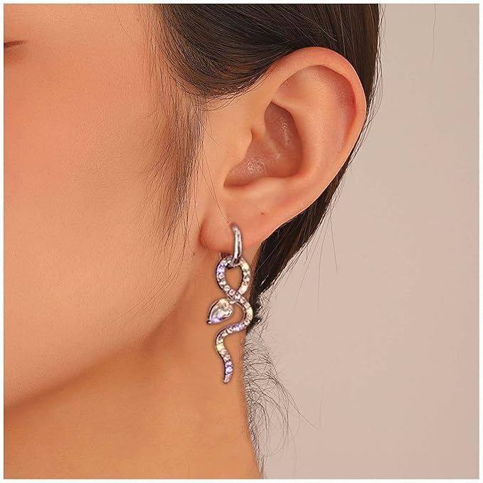 Gothic Crystal Snake Drop Earrings Silver Serpent Earrings Punk Snake Hoop Earrings Unusual Halloween Earrings Jewelry for Women and Girls-Velvo Beauty