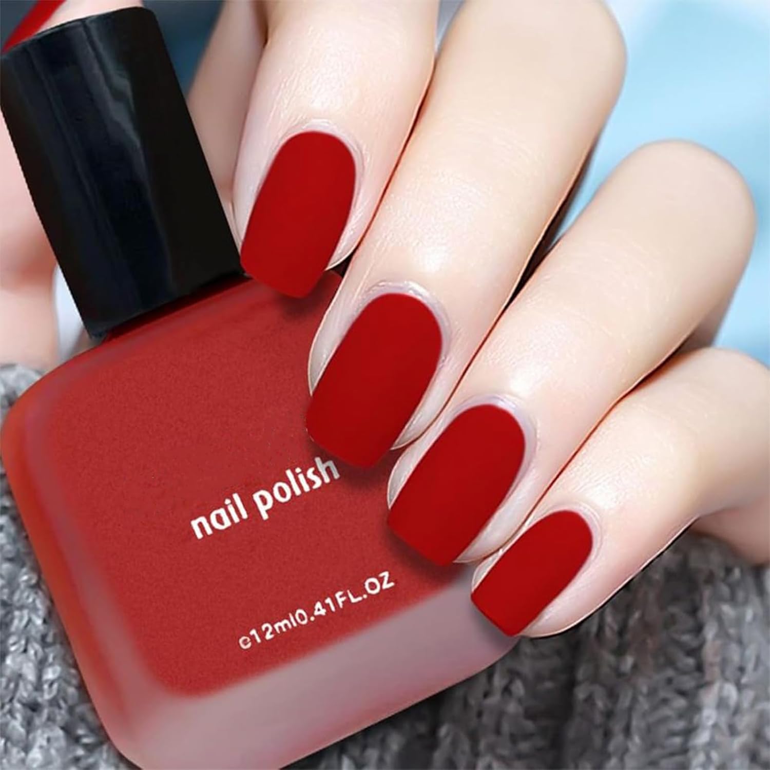COSMOO 12ml Red Matte Nail Polish, Quick Dry Nail Lacquer for Nail Art Varnish, Mist Effect Matte Finish Velvet Nail Polish, 0.41 fl oz (Red, 0.41 fl oz)-Velvo Beauty