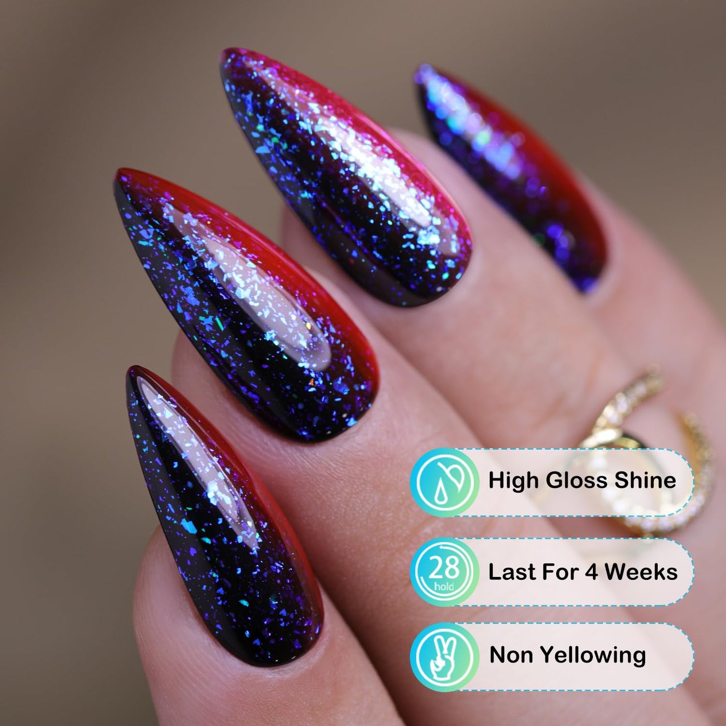 Double Rhythm 15ML No Wipe Gel Top Coat Base Coat Iridescent Glitter Shimmer 2 in 1 Nail Polish Soak Off Manicure DIY Home Salon (AURORA TOP COAT 5)-Velvo Beauty