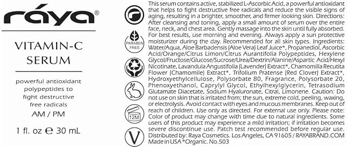 RAYA Advanced Anti-Aging Face Serum | Radiance-Boosting, Lightening Serum for All Skin Types | Vitamin C Skincare for Discoloration Correction & Complexion Improvement-Velvo Beauty