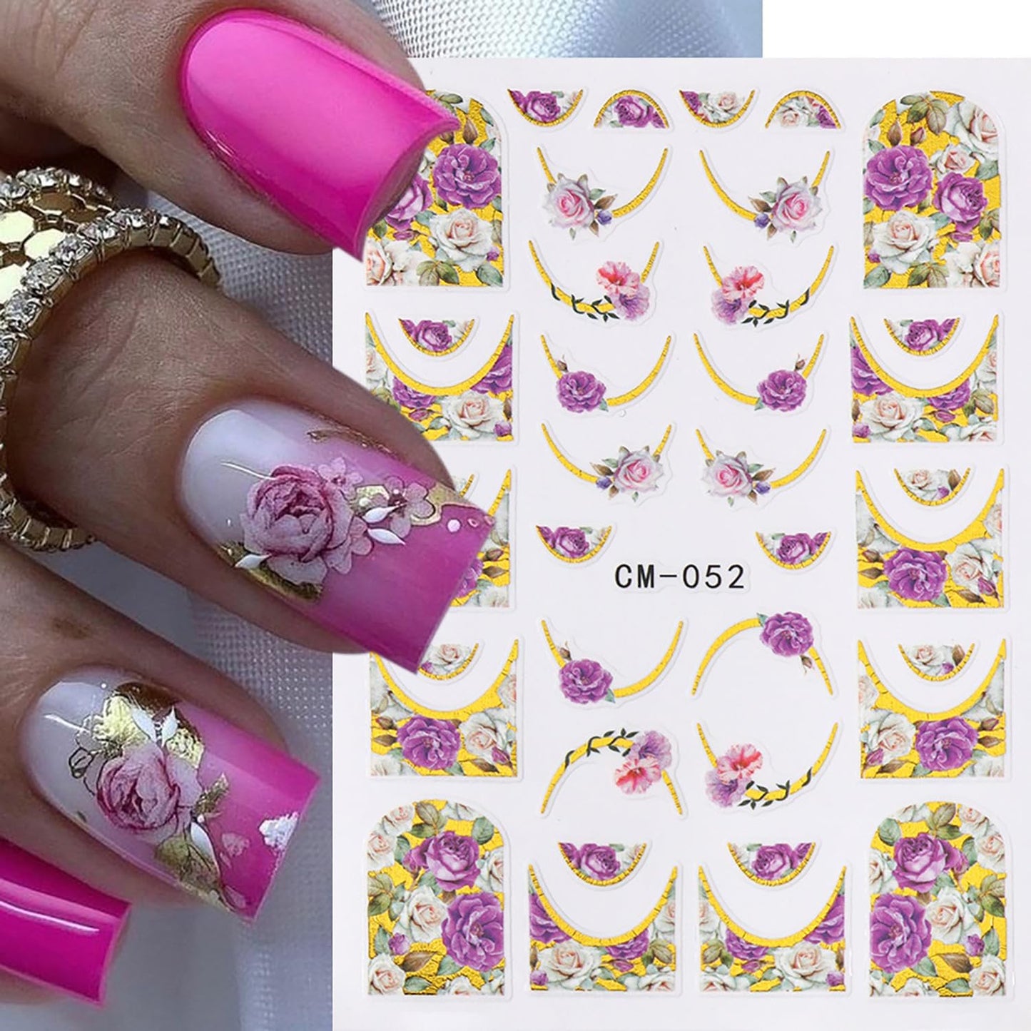 8 Sheets Flower Nail Art Sticker 3D Self-Adhesive Nails Stickers Floral Butterfly Nail Art Decals Holographic Blossom Decal for Women Hot Stamping French Manicure Stickers DIY Nail Supplies-Velvo Beauty