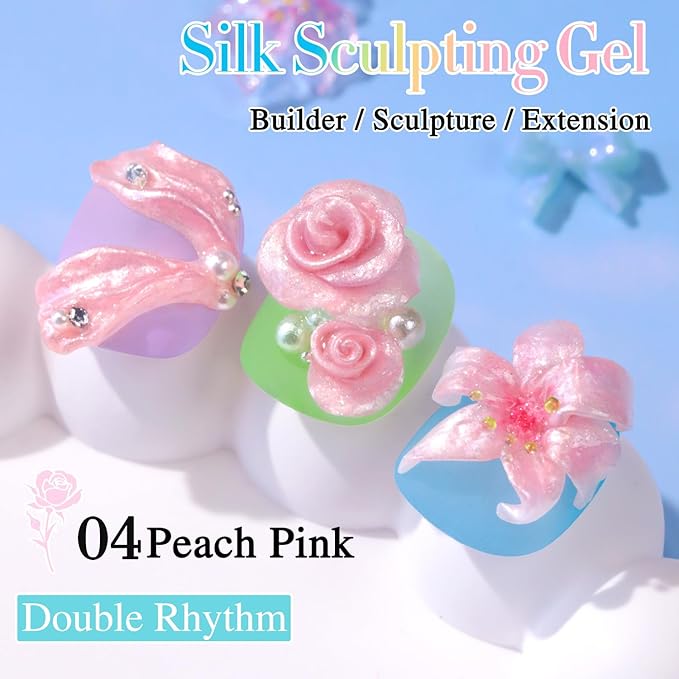 Double Rhythm 3D Nail Gel Pearl Solid Sculpting Gel for Nail Art Non-Sticky Hard Gel for Building Carving Molding Nail Extension Soak Off UV/LED Nail Art Salon Home DIY 0.5 Oz (Pink-Silk 04)-Velvo Beauty