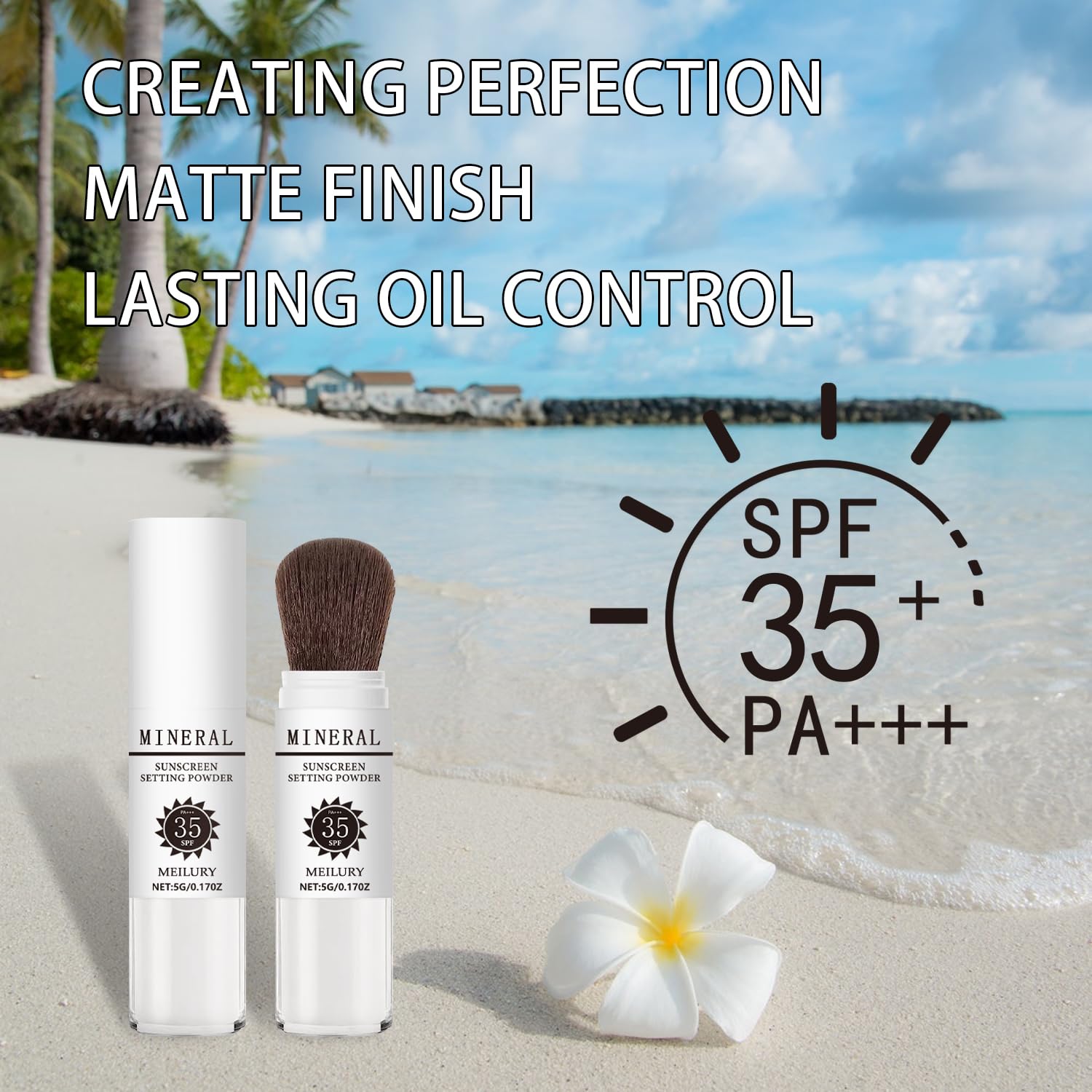 Sunscreen Setting Powder SPF 35, Mineral Brush Powder for Face & Scalp, Oil Control Natural Matte Finish Loose Powder Translucent Lasting Lightweight Breathable for All Skin (03# White)-Velvo Beauty