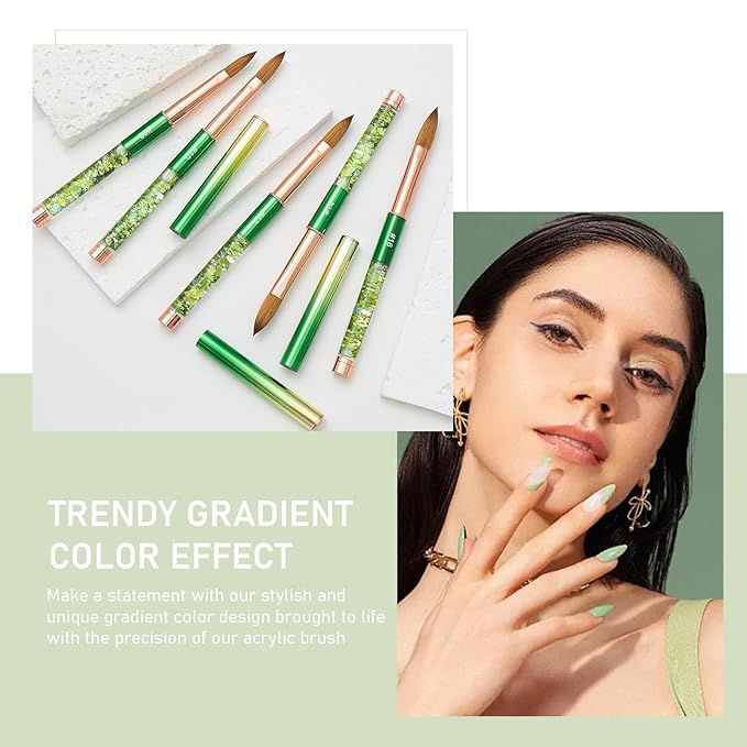 Acrylic Nail Brush Size #12, KEMEISI 100% Pure Kolinsky Nail Art Brushes Sturdy Handle Oval Shaped Acrylic Powder Nail Design Tools for Professional Manicure DIY Home Salon (Green)-Velvo Beauty