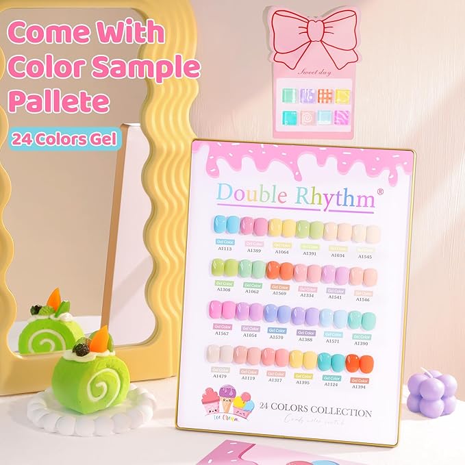 Double Rhythm 28Pcs 0.5Oz Gel Nail Polish Set Same Color Same Bottle Soak Off Gel Polish Kit Nail Art Manicure Salon DIY at Home for Women (Pastel Candy Collection-T24-5)-Velvo Beauty
