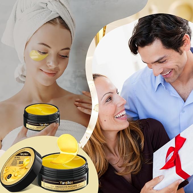 60 Pcs 24K Gold Under Eye Patches with 5 Pieces Travel 24K Golden Eye Mask, 30 Pairs Women Undereye Mask for Dark Circles Puffy Eyes Treatment, Men Gel Pads Hydrating for Puffiness Wrinkle-Velvo Beauty