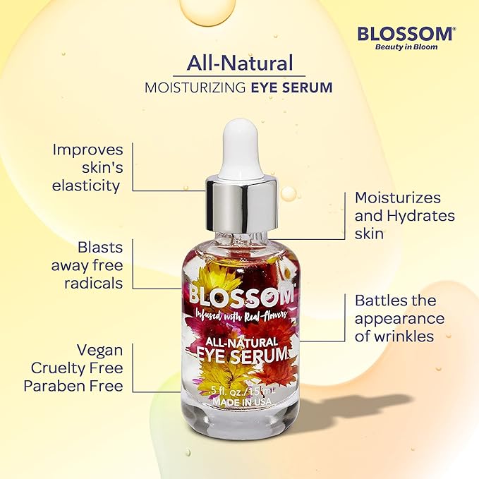 Blossom All Natural Organic Cruelty Free Moisturizing Eye Serum with Essential Oils, Infused with Real Flowers, Made in USA, 0.5 fl. oz., Summer Breeze-Velvo Beauty