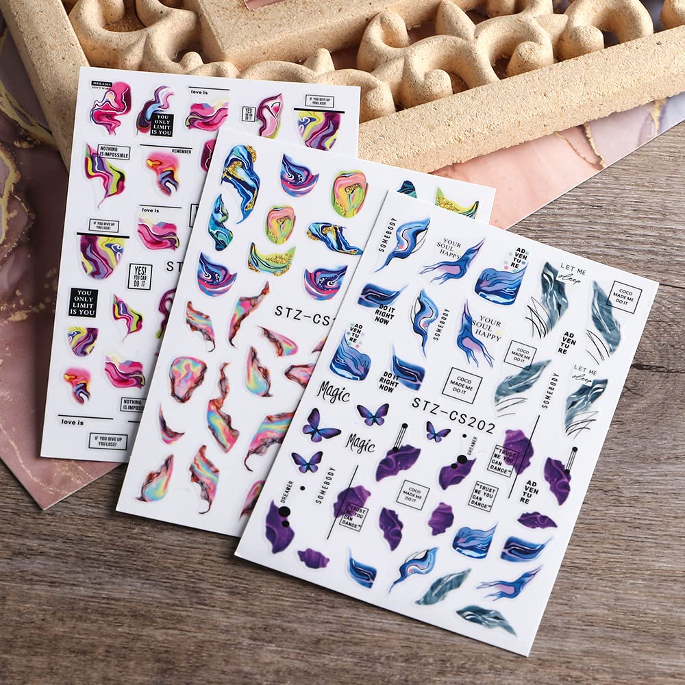 Dornail 6-Sheet Aurora Marble Wave Nail Art Stickers - Self-Adhesive Nail Decals for Women DIY Supplies-Velvo Beauty