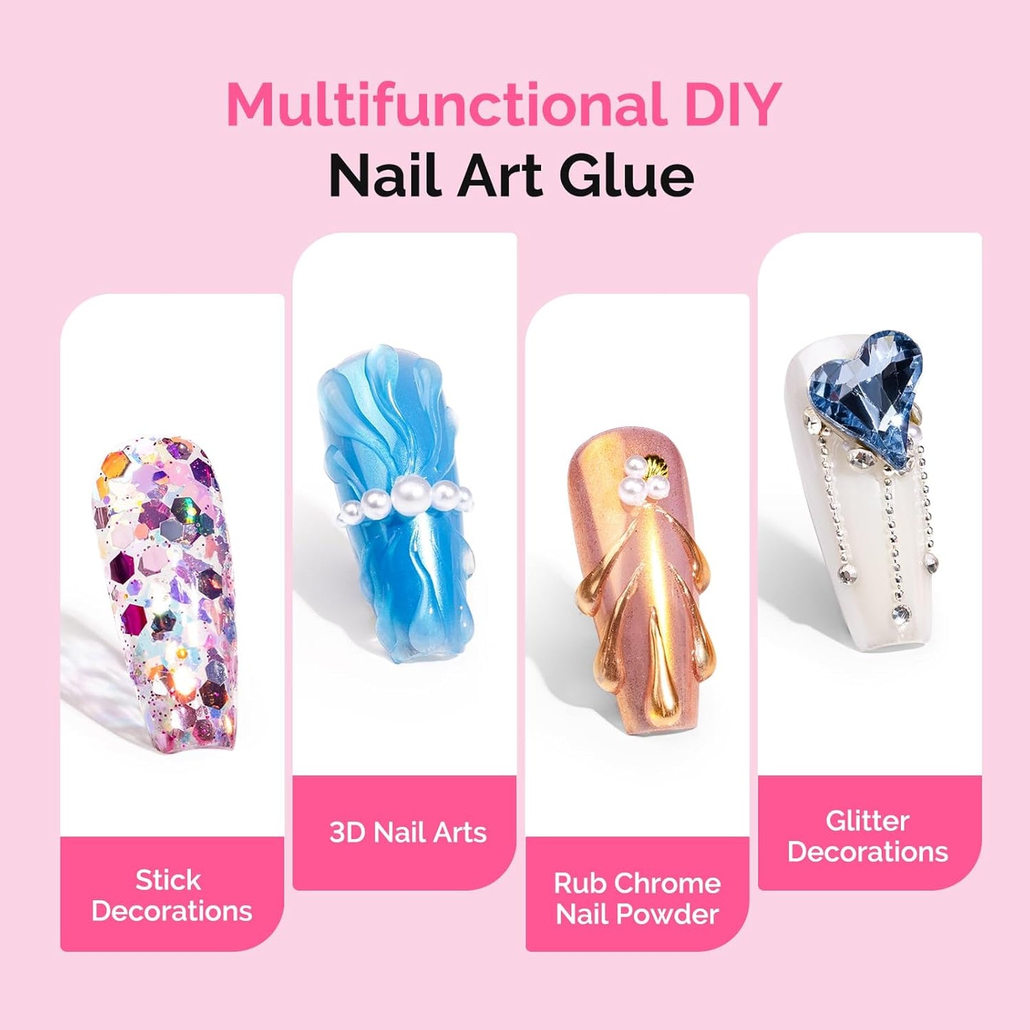 MelodySusie 2Pcs Nail Rhinestone Glue for Nails Super Strong Gel for Nail Charms Gems 3D Nail Gel UV Nail Glue for Nail Art Design Nail Chrome Powder-Velvo Beauty