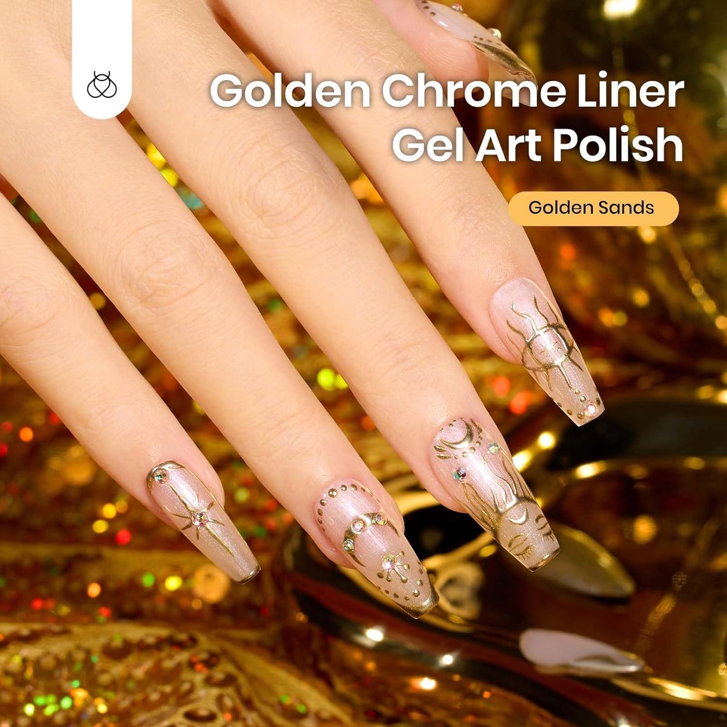 Beetles Metallic Gold Gel Liner 7ml French Tip Gel Polish 3D Mirror Chrome Effect Metal Painted Nail Polish Build in Thin Brush French Swirl Line Nail Art Soak off Uv Lamp Manicure Salon-Velvo Beauty