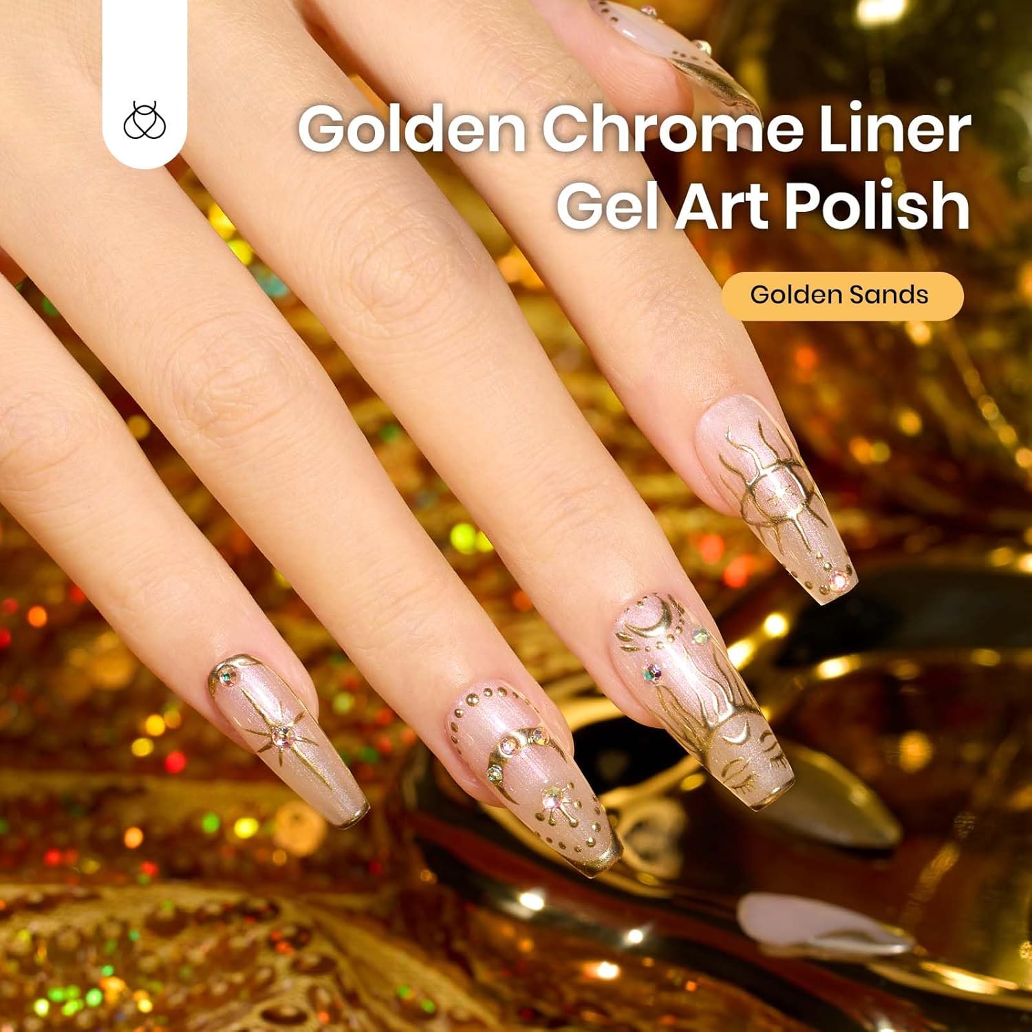 Beetles Metallic Gold Gel Liner 7ml French Tip Gel Polish 3D Mirror Chrome Effect Metal Painted Nail Polish Build in Thin Brush French Swirl Line Nail Art Soak off Uv Lamp Manicure Salon-Velvo Beauty