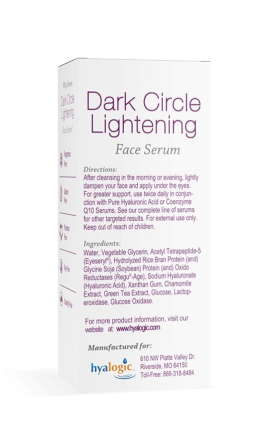 Hyalogic Dark Circle Lightening Face Serum - Treat Under Eye Dark Circles w/Hyaluronic Acid, Eveseryl & Regu-Age - Soothe, Nourish & Rejuvenate Skin - 1oz-Velvo Beauty
