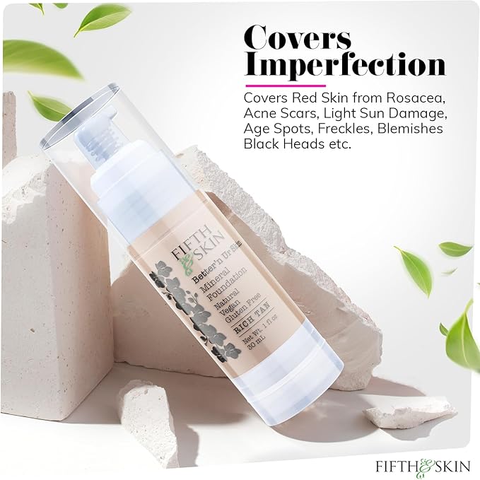 Fifth & Skin: Better’n Ur Skin Liquid Foundation (RICH TAN) - Natural, Organic, Vegan, Cruelty-Free - Gluten-Free Beauty with Buildable Coverage and Palm-Free Luxury - 1 oz-Velvo Beauty