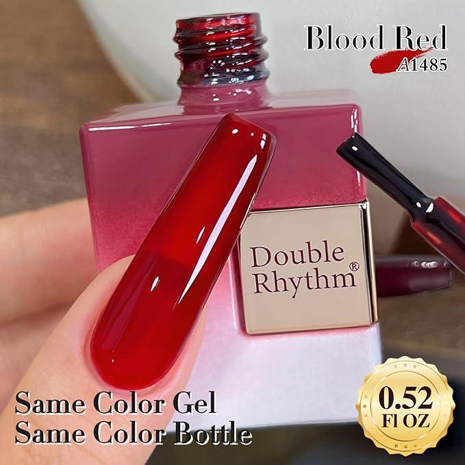 Double Rhythm 0.50 OZ Translucent Gel Polish Same Color Same Bottle Sheer Pastel Neutral Natural Milky 15 ML Jelly UV Nail Art DIY at Home (Burgundy Red-A1485)-Velvo Beauty