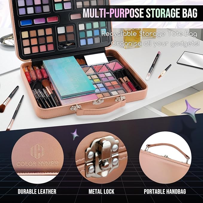 Multipurpose Makeup Kits for Teens Girls, Travel Makeup Set Non-toxic, Makeup Gift for Women Teen, Eyeshadows Blushes Bronzer Highlighter Concealer Lipgloss Eyeliner Lipliner Brushes Gold Case-Velvo Beauty