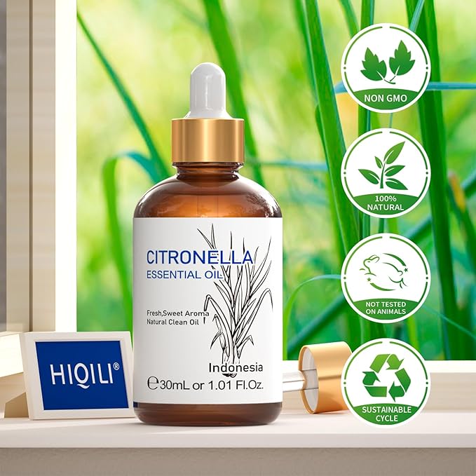 HIQILI 1 Fl Oz Citronella Essential Oil, 100% Pure Undiluted for Aromatherapy Diffuser for Home - 30ML-Velvo Beauty