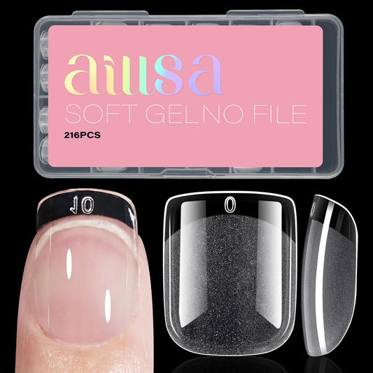 AILLSA Extra Short Square Nail Tips Full Cover Half Matte Nail Tips Clear Gelly Pre-Shaped Nails Tip Press On False Tip Extension for Home DIY Manicure Salon 216PCS 12 Sizes-Velvo Beauty