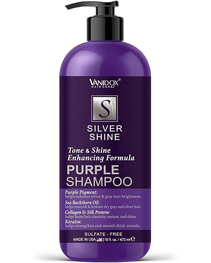 Brass Toning Purple Shampoo for Grey and Silver Hair, Infused with Purple Pigment, Sulfate Free Shampoo for Gray and Silver Hair (16 fl oz)-Velvo Beauty