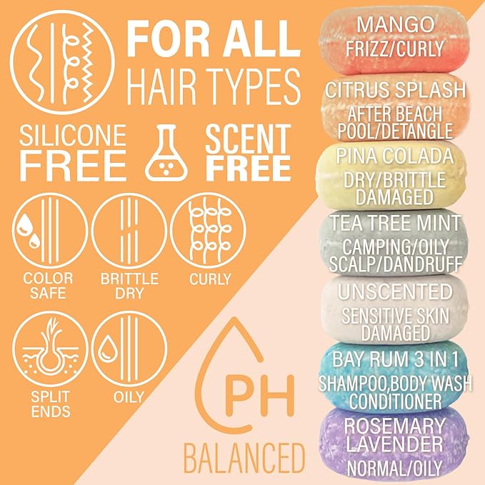 Shampoo Bar, Natural, Made in USA, Up to 60 Washes, Vegan, Sulfate Free, Mango, 2.2 Ounce, Shampoo Bar All Hair-Velvo Beauty