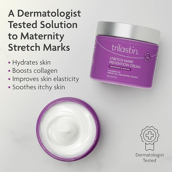 TriLASTIN Maternity Stretch Mark Cream for Pregnancy - 4 fl oz - Paraben-Free & Hypoallergenic - Prevents Stretch Marks & Improves Elasticity - Shea Butter & Belly Cream for Pregnant Women-Velvo Beauty