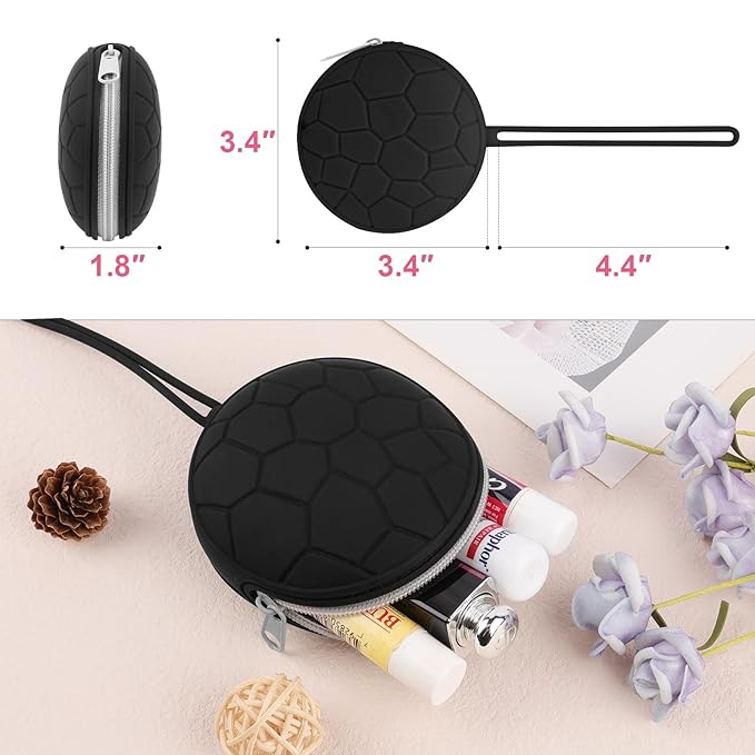 Desing Wish Silicone Lip Balm Holder with Silicone Zipper Pouch, Portable Lip Balm Keychain Sleeve - Silicone Storage Bag for Lip Balms/Small Cosmetics/Earphones/Keys - Black-Velvo Beauty