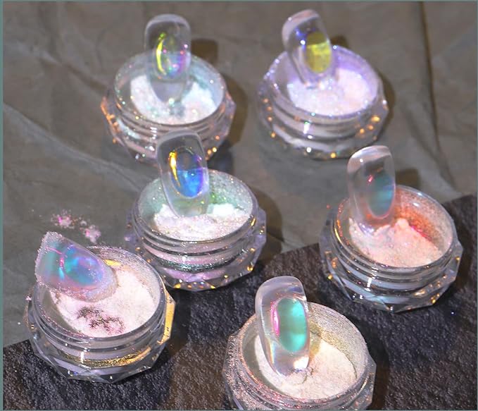 3 Boxes Ice Transparent Aurora Nail Powder Neon Rainbow Holographic Chameleon Powder Multi Chrome Iridescent Pigment Pearlescent Nail Art Glitters(Transparent#4#5#6)-Velvo Beauty